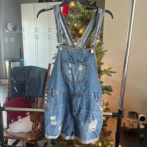 Distressed Denim Overalls